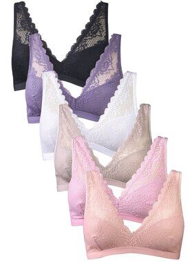 $10 SALE PACK OF 6 Sofra or Mamia Allover Lace Unlined Bra (BR8085BL)